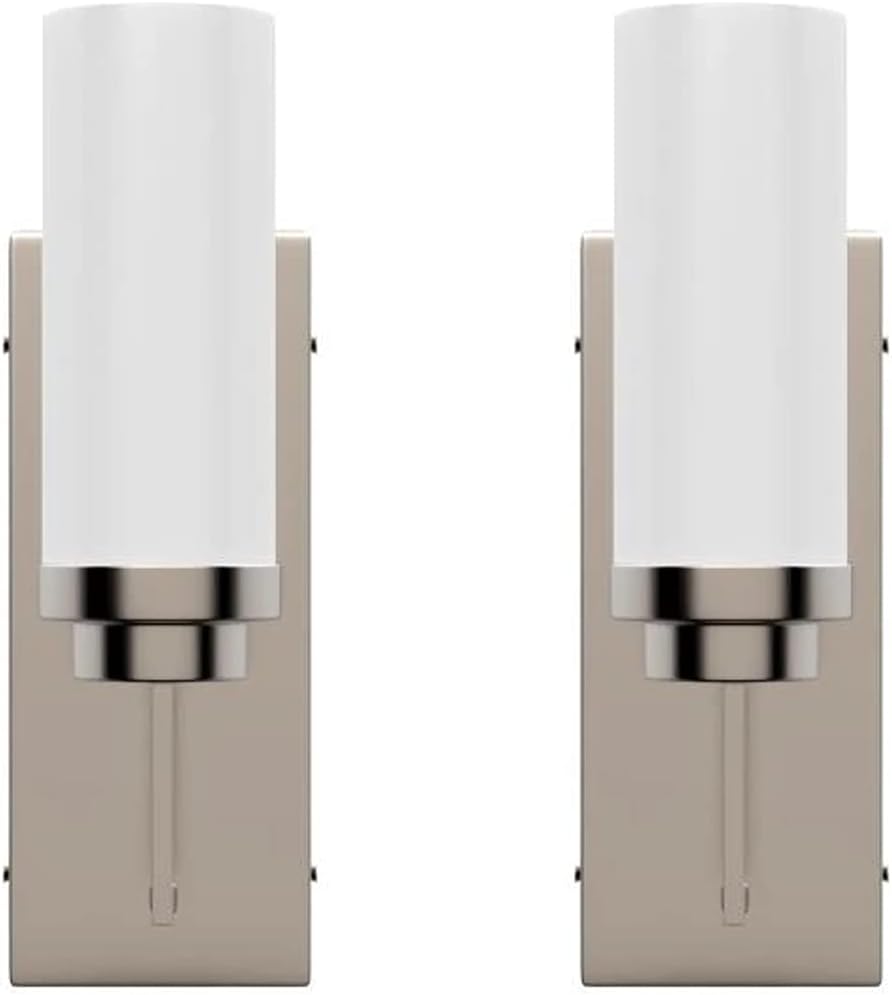 LEDMyplace 1-Light LED Wall Sconce Light, 120V, E26 Base, High CRI, Iron Body and Opal Glass Shade, UL Listed, Brushed Nickel Finish, Modern Decorative Lamp Lighting Fixture for Hallway, Pack of 2