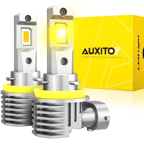 Image of AUXITO H11 H8 H16 LED Yellow Fog Light Bulbs, 3000K Amber Yellow Light, 900% Brightness, Truly Mini Size Fog Lights Replacement for Cars, Play and Plug (Pack of 2)