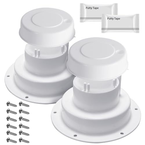 Aussio (2 Pack White RV Roof Vent Cover Kits with Putty Tape and Screws Camper Vents Cap for Trailer RV Roof Vent Cover Replacement Camper Plumbing Vents Caps Kit for 1 to 2-3/8 OD Pipe