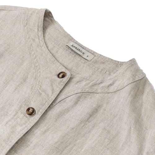 Image of Amazhiyu Women's 100% Linen Long Sleeve Button Up Crew Neck Lightweight Cardigan