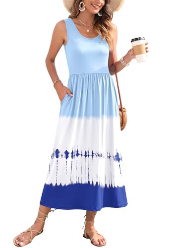 Image of WNEEDU Women's Summer Maxi Dress Casual Sleeveless Sundress