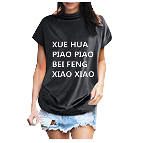 For Sale! Dosoop Women's Plus Size Women Turtleneck Short Sleeve Letter Print Casual Blouse T Shirt ...