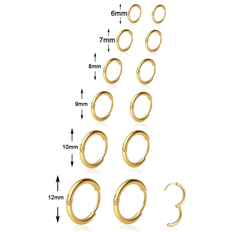 1 Pair 10mm Small Hoop Earrings for Women, Dainty 14K Gold Plated Huggie Hoop Earrings Hypoallergenic Lightweight Cartilage Earrings Set for Multiple Piercings for Sensitive (Gold/1.6mm) - Image 4