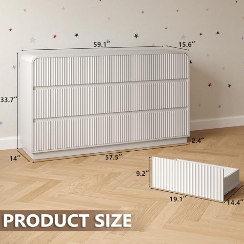 Image of BORNOON Dresser for Bedroom with 9 Drawers, Fluted Chest of Drawers with Round Curved Corner, Hidden Handles, Modern Wood Storage Organizer for Bedroom, Nursery, Living Room