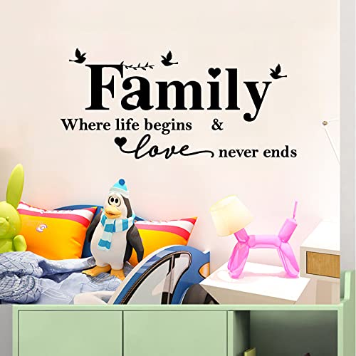 Large Family Wall Stickers Wall Art Decor Family Where Life Begins and Love Never Ends Wall Decal Removable Vinyl Decal Art Mural for Living Room Bedroom Kitchen Decoration - Image 2