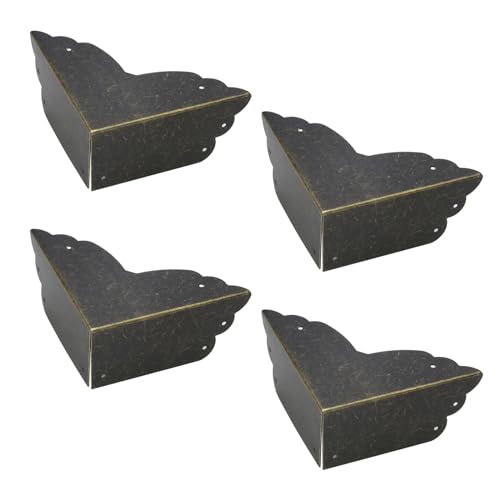 Image of Mcredy Table Corner Protectors, Bronze Box Corners Decorative, 4Pcs | Vintage Appearance, Rust-Proof Metal, Easy to Install with Screws, Ideal for Safeguarding Box, Table or Cabinet Corners