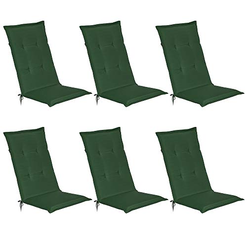 Beautissu 6er Set Gartenstuhlauflage 120x50x6 cm Loft HL Dunkelgrün – Hochlehner Polster Auflage, Sitzpolster & Sitzkissen für Hochlehner Gartenmöbel - Weiche Stuhlauflage mit Schaumkern Füllung