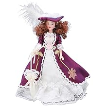 Miniature Porcelain People Victorian Dark Skirt Hat Woman Ceramic Doll for 1/12 Doll House Decoration