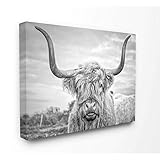Stupell Industries Black and White Highland Cow Photograph Canvas Wall Art, 30 x 40