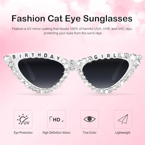 WantGor Birthday Glasses, Cat Eye Sunglasses White Glasses Birthday Party Gift Happy Birthday Accessories for Women2