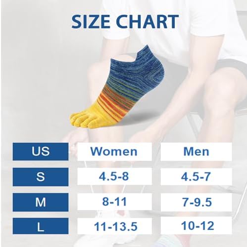 Crew Toe Sock, Cotton Ankle Sock & Stocking, Arch Support, Running Five-Toe Design(3&6pairs)