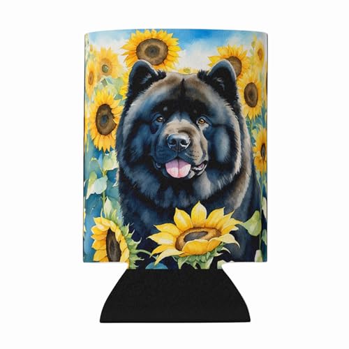 Caroline's Treasures Chow Chow in Sunflowers Can or Bottle Hugger Cooler Washable Drink Sleeve Collapsible Beverage Insulated Holder, Can Hugger, Multicolor