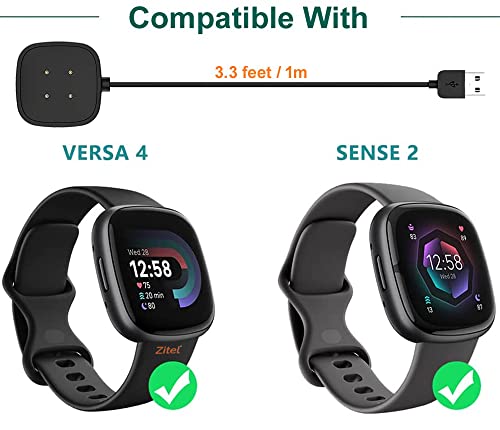 Image of Zitel Charger Dock Cable Compatible with Fitbit Versa 4 / Sense 2 (NOT for Versa 1 / Versa 2 / Versa 3) - Black
