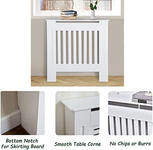Chelsea Style Radiator Cover, Modern Home Furniture Engineered Wood MDF Traditional Design White Painted Living Room Cabinets, Radiator Protection Vertical Slats Cabinet Radiator Shelve, Small