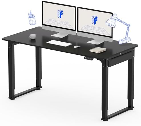 FLEXISPOT Dual Motors 4 Legs Standing Desk 55 x 28 Inch Adjustable Height Desk with Splice Board Home Office Computer Workstation Electric Sit Stand up Desk, Black Top + Black Frame