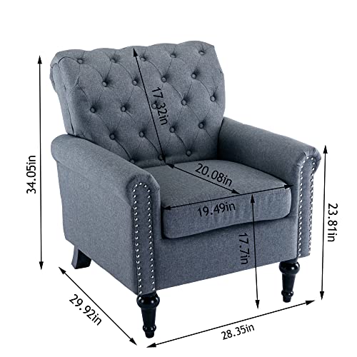 Damaifrom Living Room Chair, Mid-Century Modern Accent Chair Armchair, Linen Upholstered Sofa Chair, Tufted Club Chair Reading Chair For Bedroom, Living Room (Dark Grey) #TOP1