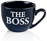Faszination Wohnen Tasse groß Porzellan 600 ml Jumbotasse bunt XXL Jumbobecher Schwarz Kaffeebecher Kaffeetasse The Boss im Geschenkkarton