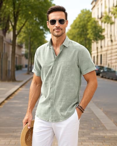 Men's Polyester Short Sleeve Shirt, Lightweight Summer Top for Beach, or Casual Wear (M, L, XL)