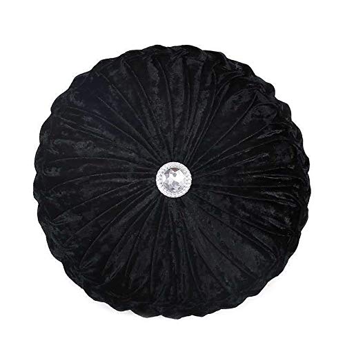 Householdfurnishing Velvet Round Cushion Cover Small & Large Stitched with Diamond (Black, 35 x 35)
