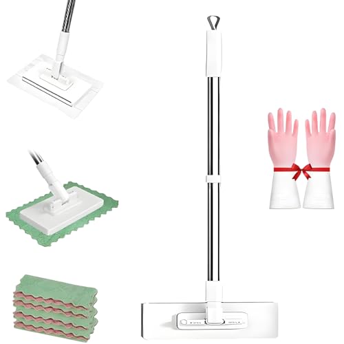 Fregona Antipolvo Desechable, 2025 New Upgrade Mop con 4 Paños Reutilizables, Portable Hand Cleaning Dust Mop with Locking Head & Sweeping Cloths for Multi Surface Floor Cleaning (1PC)