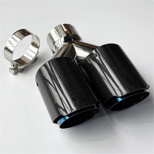 Punta de escape premium de fibra de carbono brillante y doble salida de acero azul