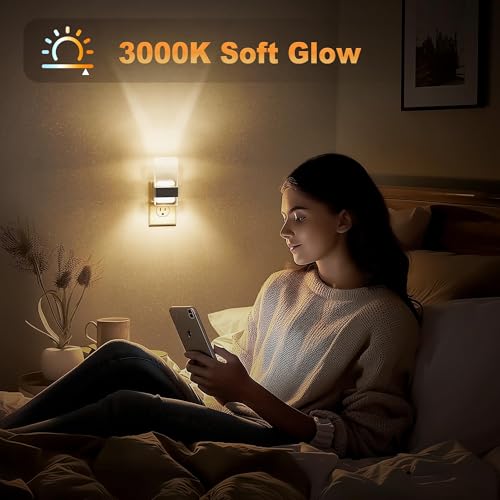 Image of JandCase Night Lights Plug into Wall, Dusk to Dawn Sensor, 3000K Soft White LED, Acrylic Design, 0-100lm Adjustable Brightness, for Bedroom, Bathroom, Living Room, Hallway