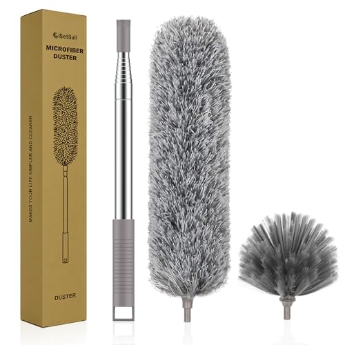 Image of SetSail Dusters for Cleaning, 100-inch Extra-Long Cobweb Duster with Extension Pole, Bendable Microfiber Head & Cobweb Brush Washable Ceiling Fan Cleaner Duster Kit for High Ceilings, Corner