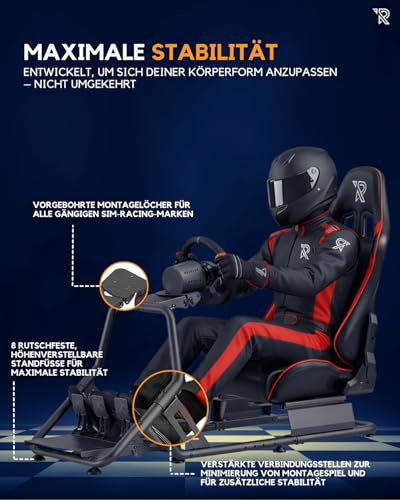 Ranqer Simulator Racing Seat – Verstellbarer Rennsitz aus PU-Leder für PC, Playstation & Xbox – Kompatibel mit Fanatec, Logitech, MOZA, Simagic & Thrustmaster – Ergonomischer Cockpit Stuhl