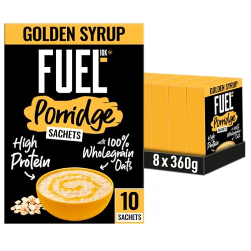 FUEL10K Golden Syrup Protein Porridge Oat Cereal Sachets, 10 x 36 g (Pack of 8)