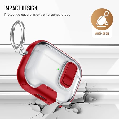 Image of Compatible Airpods Pro 3 Case (2025) with Phone Stand & Cleaner Kit,Print Soft Silicone Lock Clip Apple AirPods Pro 3rd Generation Case, Airpod Pro 3 Cover with Keychain for Women /Girls,Red