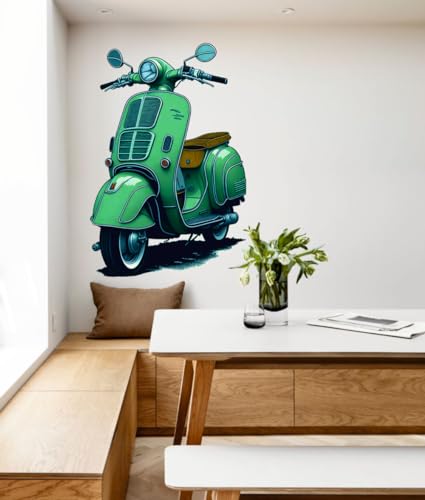 Image of Akki World Green Scooter Wall Sticker For Living Room, Pooja Room, Bedroom, Office (Size - 56 Cm X 46Cm)