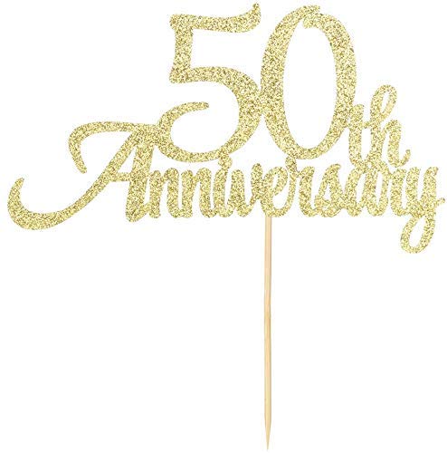 Festiko Happy 50th Anniversary Cake Topper - Glitter Card in Gold for Cake Decoration, Birthday/Anniversary/Engagement/Graduation-image-30