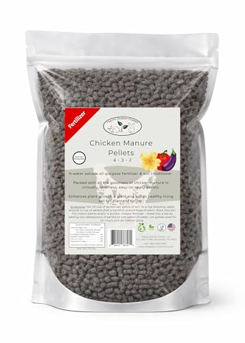 Happy Bunny Farms Chicken Manure Pellets 4-3-2 NPK Organic Plant Fertilizer and Soil Rebuilder 1.5lb Bag