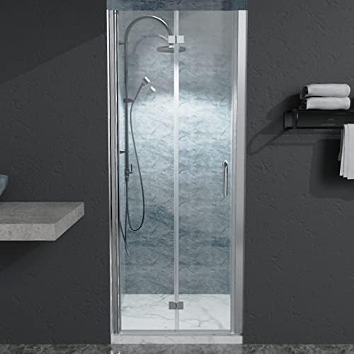 30" x 72" Bifold Glass Shower Door with Tempered Glass Folding Bathroom Shower Doors with Stainless Handle Frameless Shower Panel with Chrome Finish