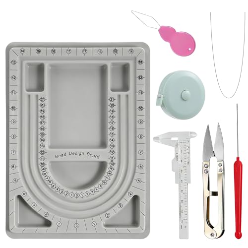 Bead Boards for Jewelry Making with 6 Pcs Beading Tools，9.4✕12.8 Inch Bead Design Board 6 Recessed Compartments, 3 U-Shaped Channels Jewelry Making Tray for Necklace Beading Designer Makings DIY