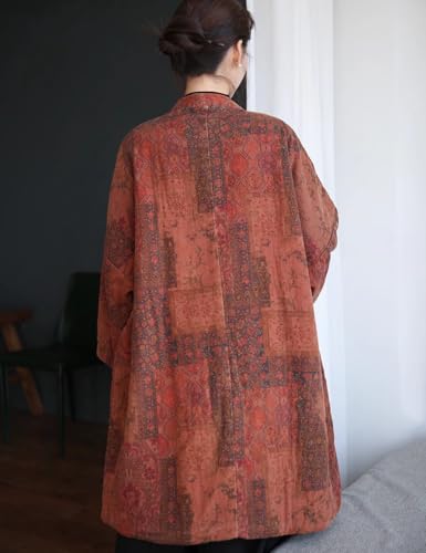 NFYM Red Brown Floral Quilted Jacket for Women – The Perfect Cozy Kimono Coat with Pockets - Image 2