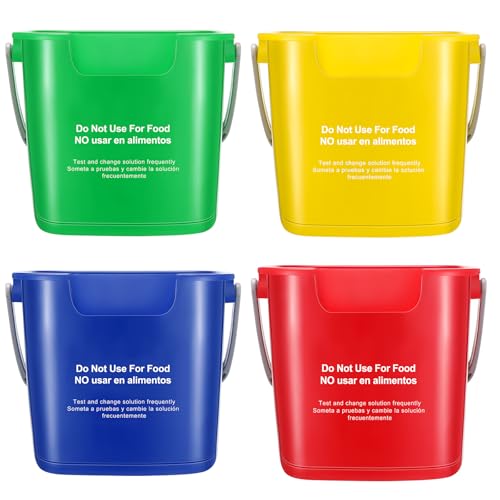 Image of Yaomiao 4 Pcs Cleaning Bucket 3 Qt Sanitizing Bucket,Red,Yellow,Blue,Green | Restaurant Small Square Detergent Pail with Measurements Spout and Handle, for Home, Kitchen, Office, Commercial Use