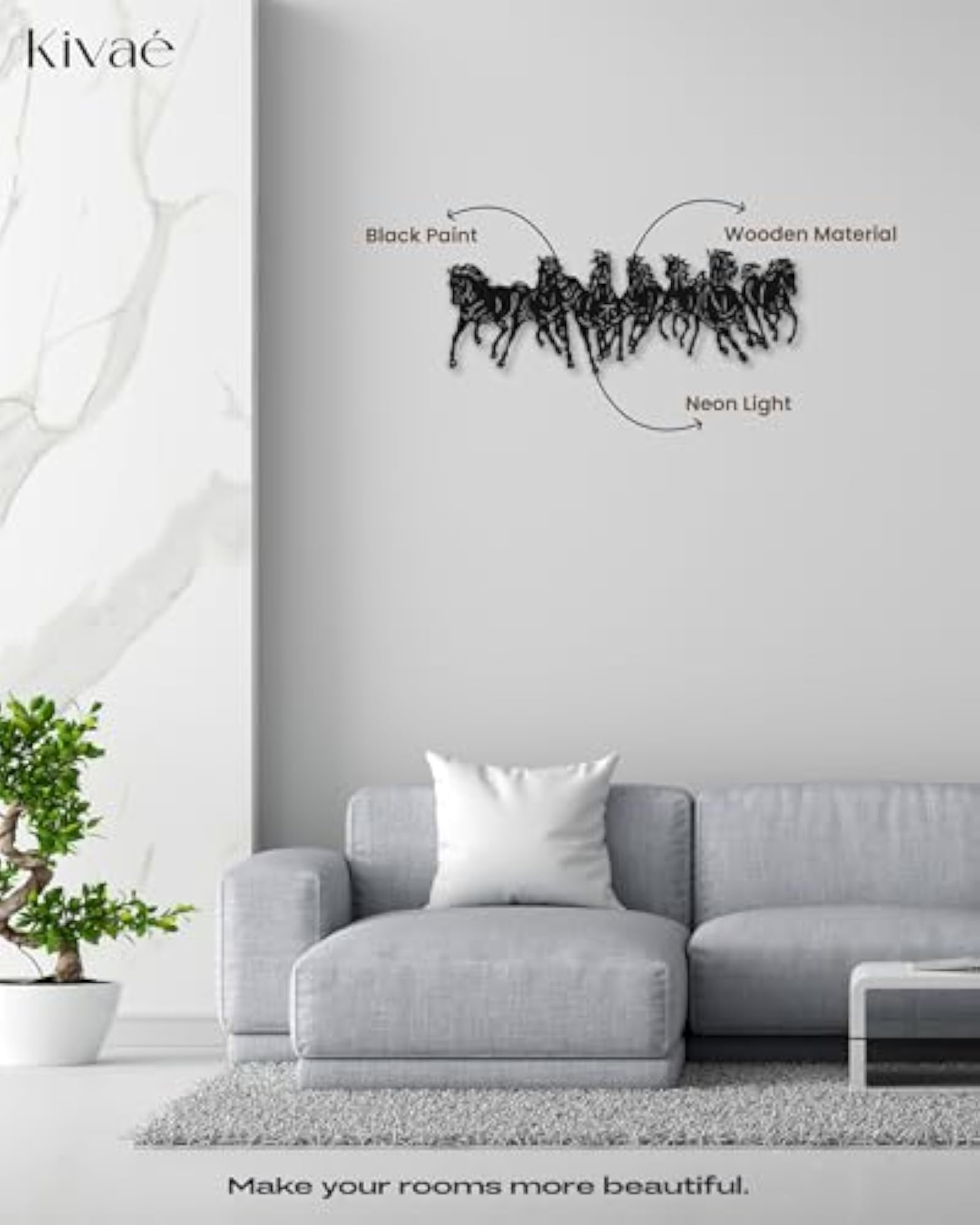 7 Horse Wooden Neon Light Backlit Wall Art