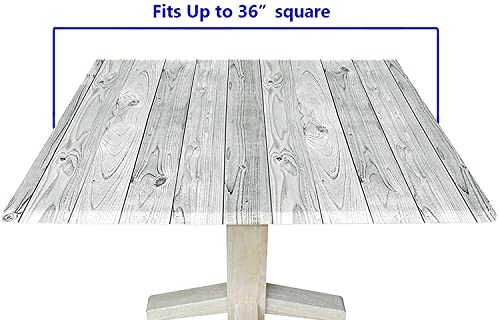 Wood Grain Square Fitted Tablecloth, Rustic Distressed Wooden Planks Elastic Edge Vintage Table Cover For Indoor Outdoor Party Dinner Patio Decor, Fits Square Table Maximum 36 X 36 Inch #TOP4