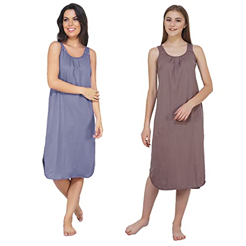 Image of BLAZON Women's Cotton Hosiery Solid Maxi Nighty Slip (Pack of 2) Available Sizes: S, M, L, XL, 2XL, 3XL, 4XL, 5XL