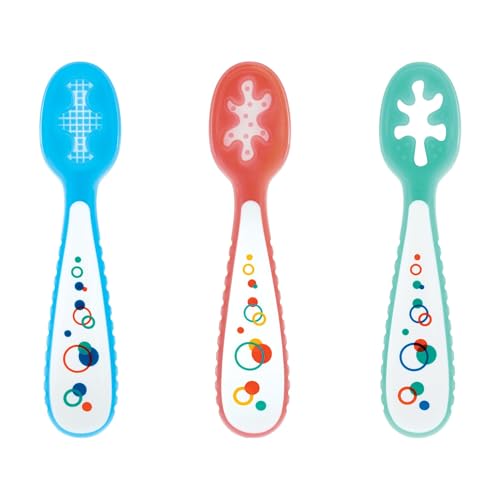 Nuby Baby's First Spoons Set - (3-Pack) Feeding Utensils for Babies - 6+ Months - Bubbles