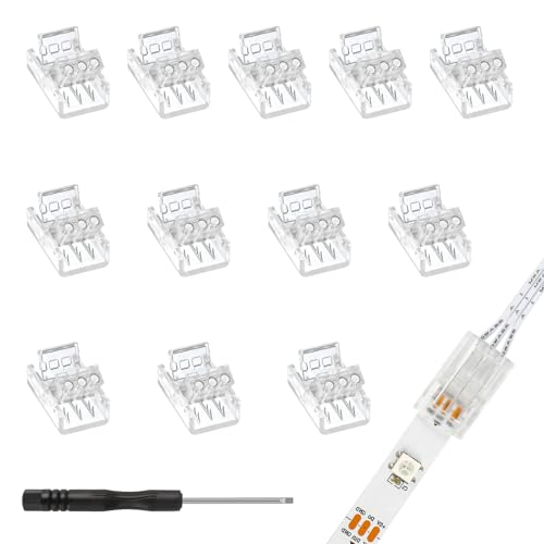VIPMOON 12 Pcs 3Pin 8mm Solderless LED Light Strip Connectors, Strip to Wire Quick Connector for 8mm Wide Waterproof and Non-Waterproof WS2811 WS2812B LED Strip Lights