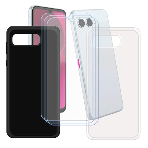LCEHTOGYE Funda para T-Mobile Revvl 8 + 3 x Vidrio Templado Película Protectora Pantalla,Transparente + Negro Carcasa Silicona Gel TPU Suave Protectora Caso Case para (6,58')