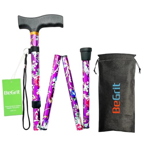 BeGrit Bastón Plegable Mujer Bastones para Caminar de Aluminio Diseño Floral Ajustable de Diseño