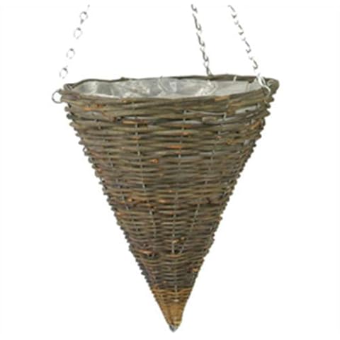 Kingston Tools Rattan Cone Plastic Lined Hanging Basket 14 Inch Cover