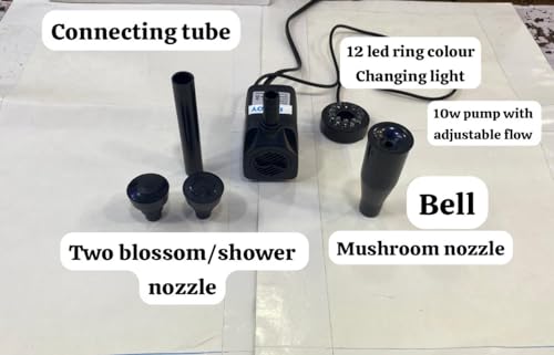 Image of FLOJOY Asian Pumps Beautiful 3 Effects Small Fountain Pump With 1 Mushroom&2 Blossom Nozzle Kit 10W 12Led Ac (220V) Color Changing Light With Adjustable Flow 400L /Hr