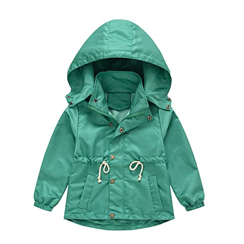 Kids Boys Girls Winter Coat With Pocket Hooded Jacket Toddler Zipper Windproof Outwear Weather Jacket (Green, 7-8 Years)
