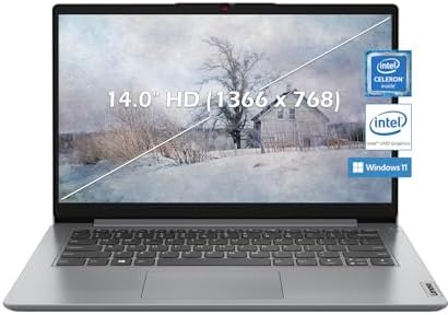 Lenovo IdeaPad 1 14 Laptop, 14.0" HD(1366 x 768) Screen, Intel Celeron N4020, 4GB RAM, 256GB Storage(128GB eMMC+128GB Card), Intel UHD Graphics 600, Win 11, Cloud Grey, W/GaLiMu