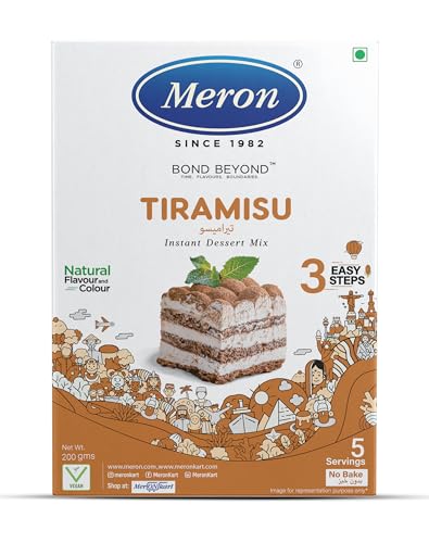 Meron Tiramisu Instant Dessert Mix | Italian No-Bake Dessert | Natural Flavour & Colour | Creamy Texture | Vegan | Easy Preparation - 200g