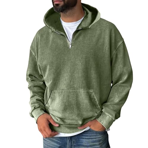 Quarter Zip Up Hoodie Men Basic Fit Fleece Lined Hooded Sweatshirts Baggy Long Sleeve Classic Fall Winter Clothes